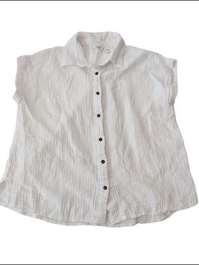 Kaktus White Textured Button-Front Women's Top Gauzy Boxy Style Summer Sz L